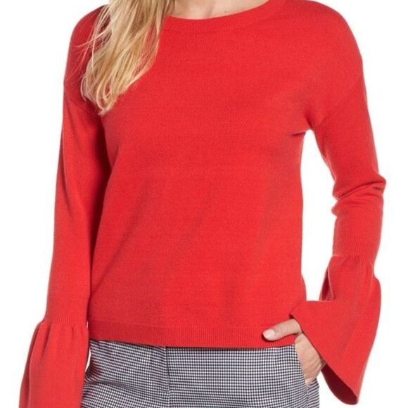 Halogen True Red Bell Sleeve Scoop Neck Sweater Sz XL - Picture 1 of 7